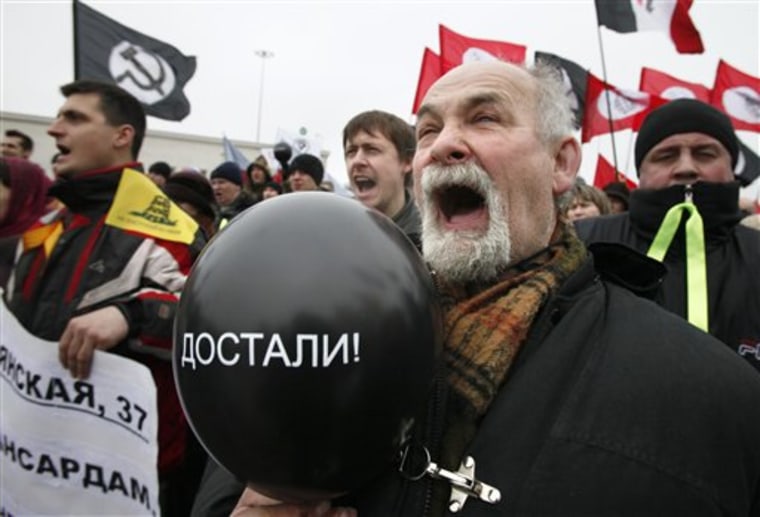 Protesters in St. Petersburg on Saturday demanded the resignation of Prime Minister Vladimir Putin.